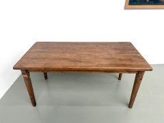 Farmhouse dining table, solid oak top, pine spindle legs, France, 1950s