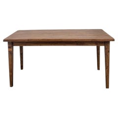 Farmhouse dining table, solid oak top, pine spindle legs, France, 1950s