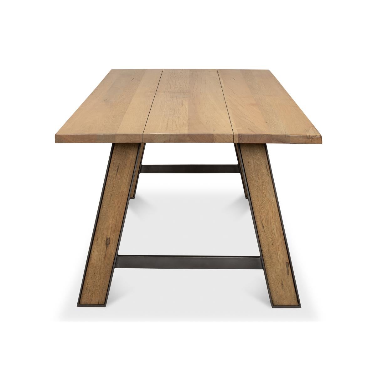 Wood Farmhouse Industrial Dining Table For Sale