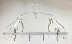 Farmhouse Kitchen Chippy White Cottage Hanging Pot Rack, Vintage, French