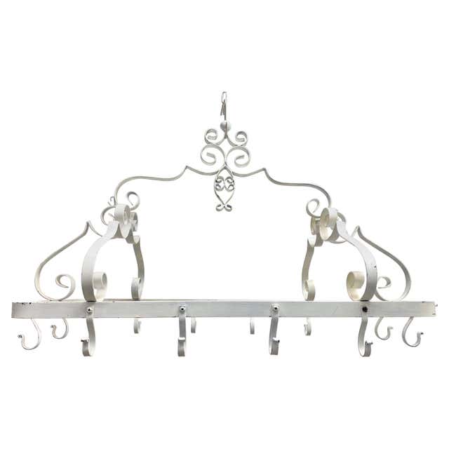 Farmhouse Kitchen Chippy White Cottage Hanging Pot Rack, Vintage ...