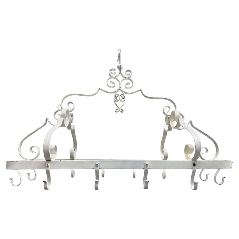 Farmhouse Kitchen Chippy White Cottage Hanging Pot Rack, Vintage ...