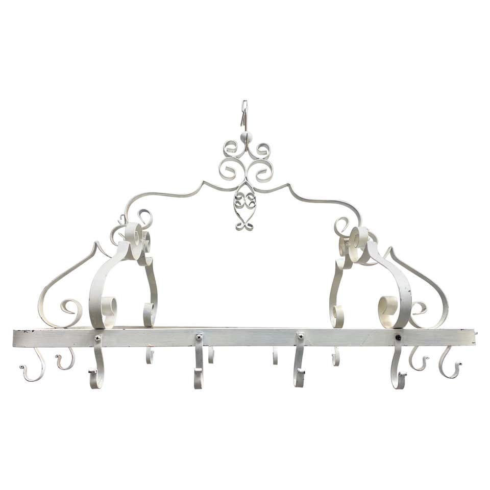 Farmhouse Kitchen Chippy White Cottage Hanging Pot Rack, Vintage ...