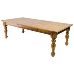 Farmhouse Kitchen Table in Pine with Massive Turned Legs, circa 1990