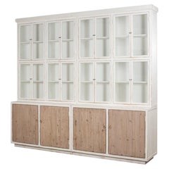 Farmhouse Pine Bookcase with a Weathered Wood Base