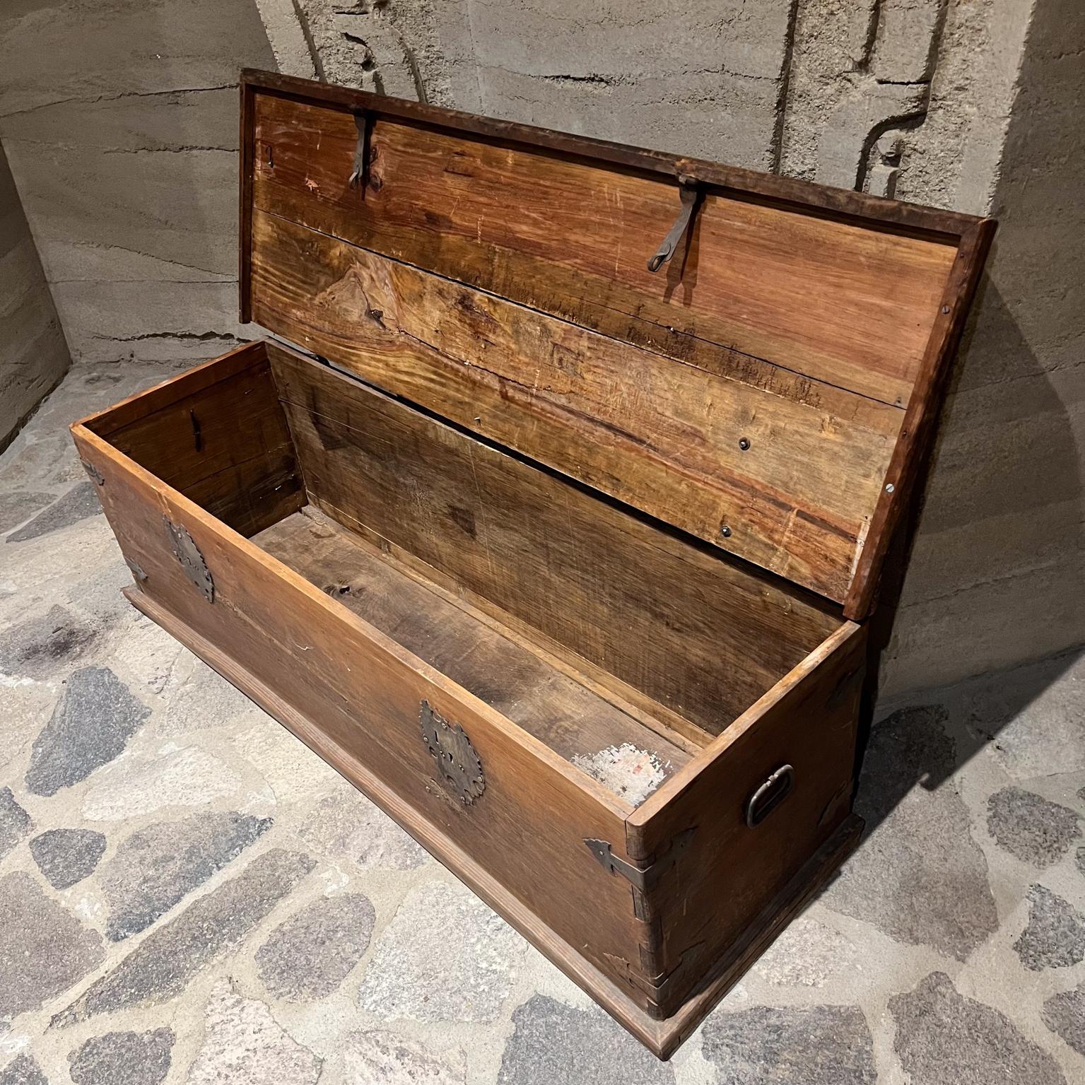Brass Farmhouse Antique Wood Trunk Blanket Chest For Sale