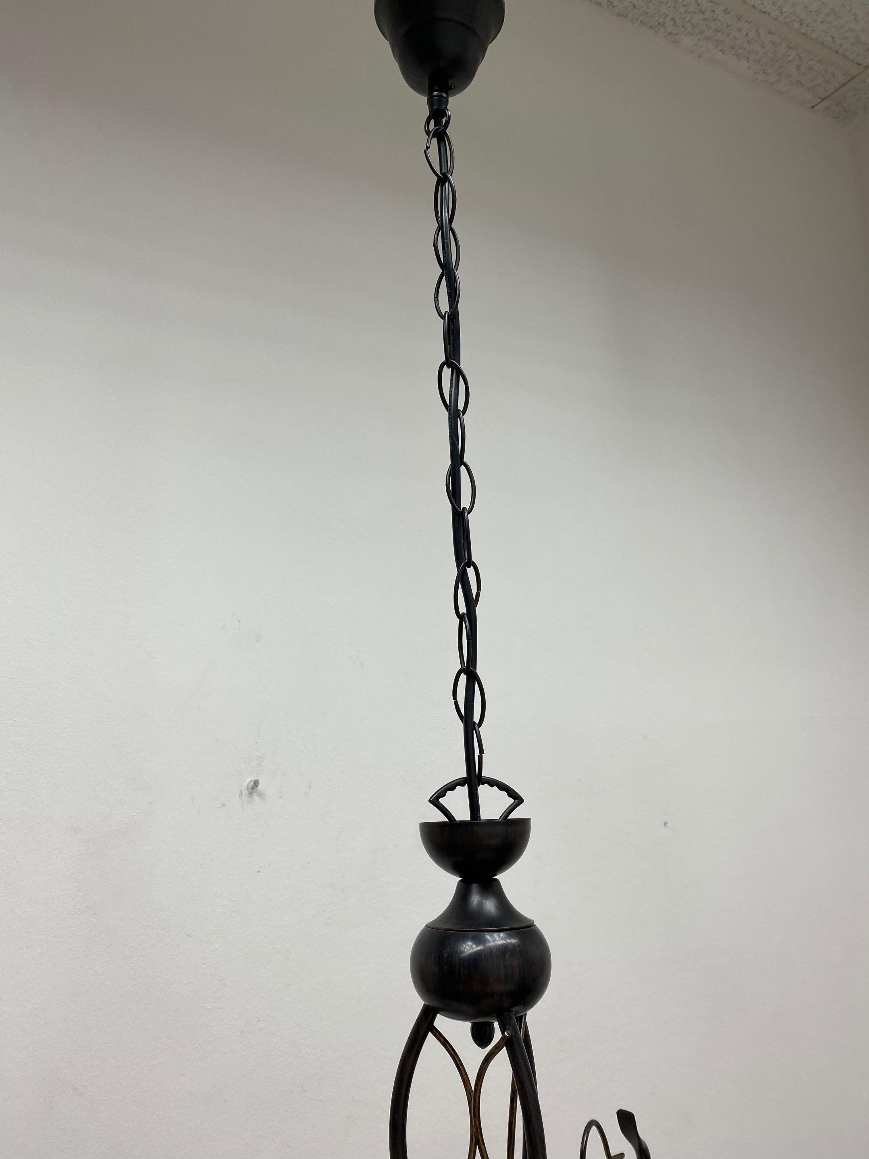 Metallo Lampadario a sospensione in stile rustico in vetro e metallo ebanizzato, anni '80, Germania in vendita