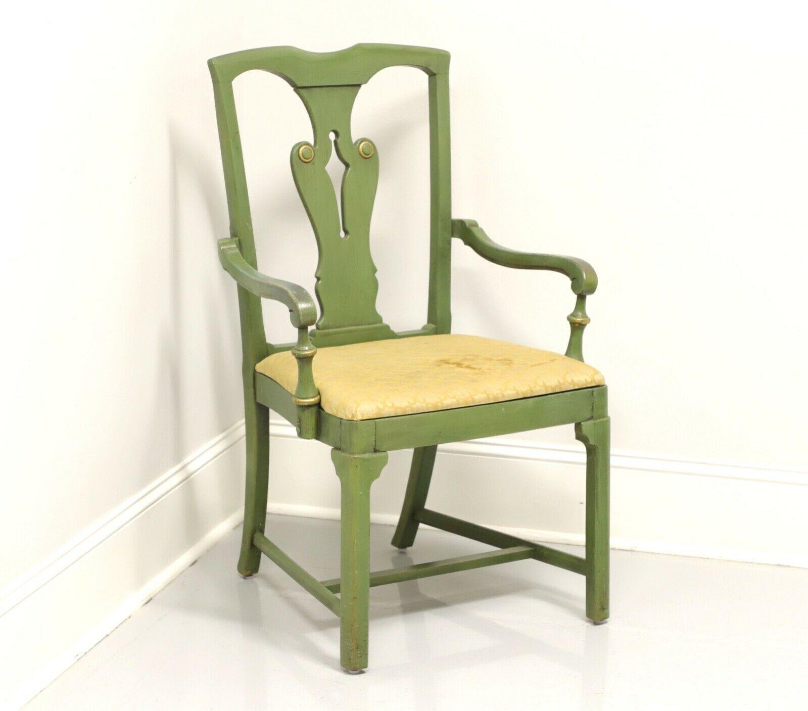 20th Century Farmhouse Style Green Painted Armchair with Distressed Finish For Sale