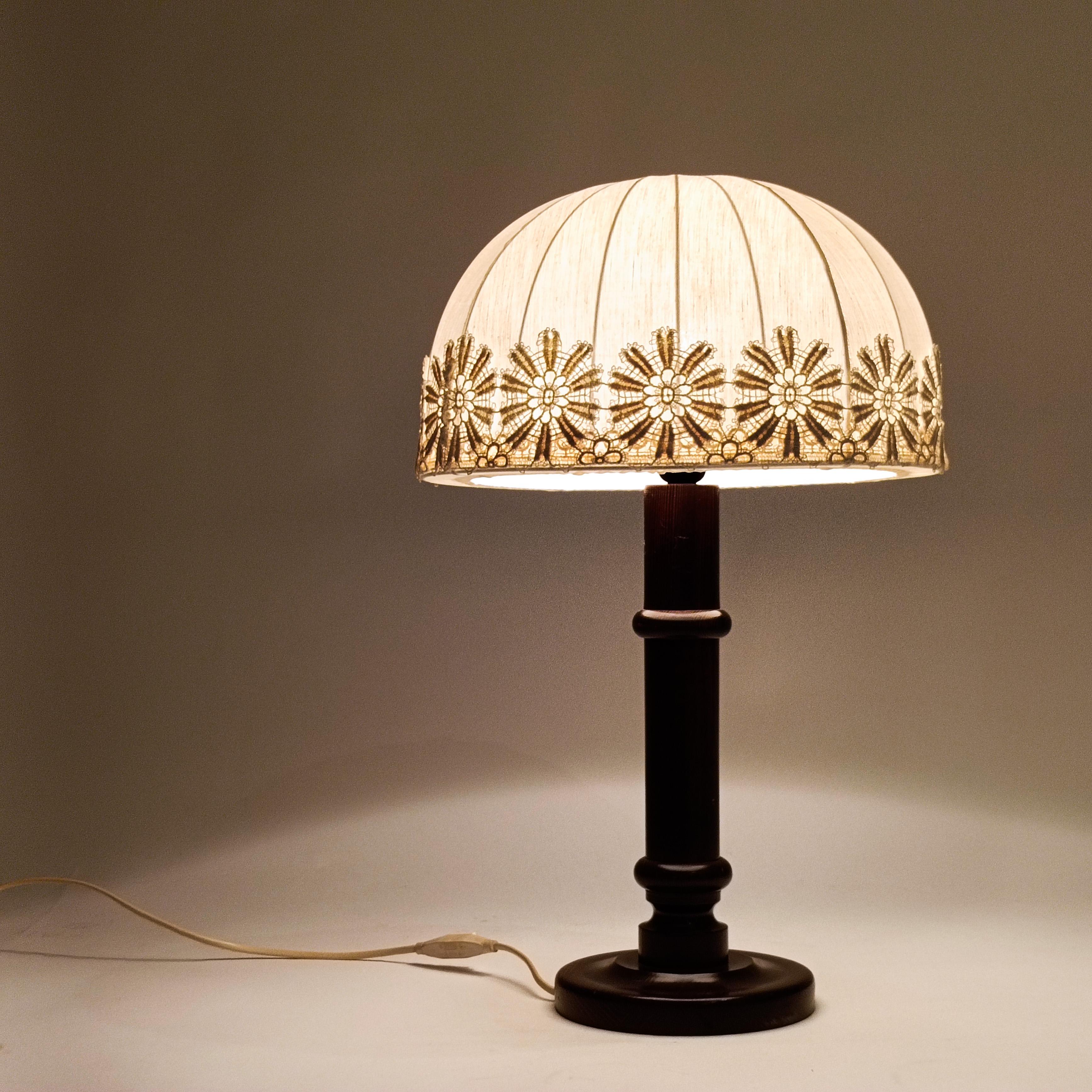 Hand-Crafted Farmhouse style. Large linen table lamp from Markslöjd AB, Sweden, 1970s For Sale