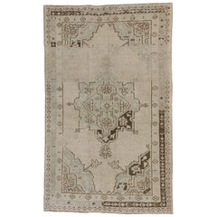 Farmhouse Style Used Turkish Oushak Accent Rug, Kitchen, Foyer or Entry Rug