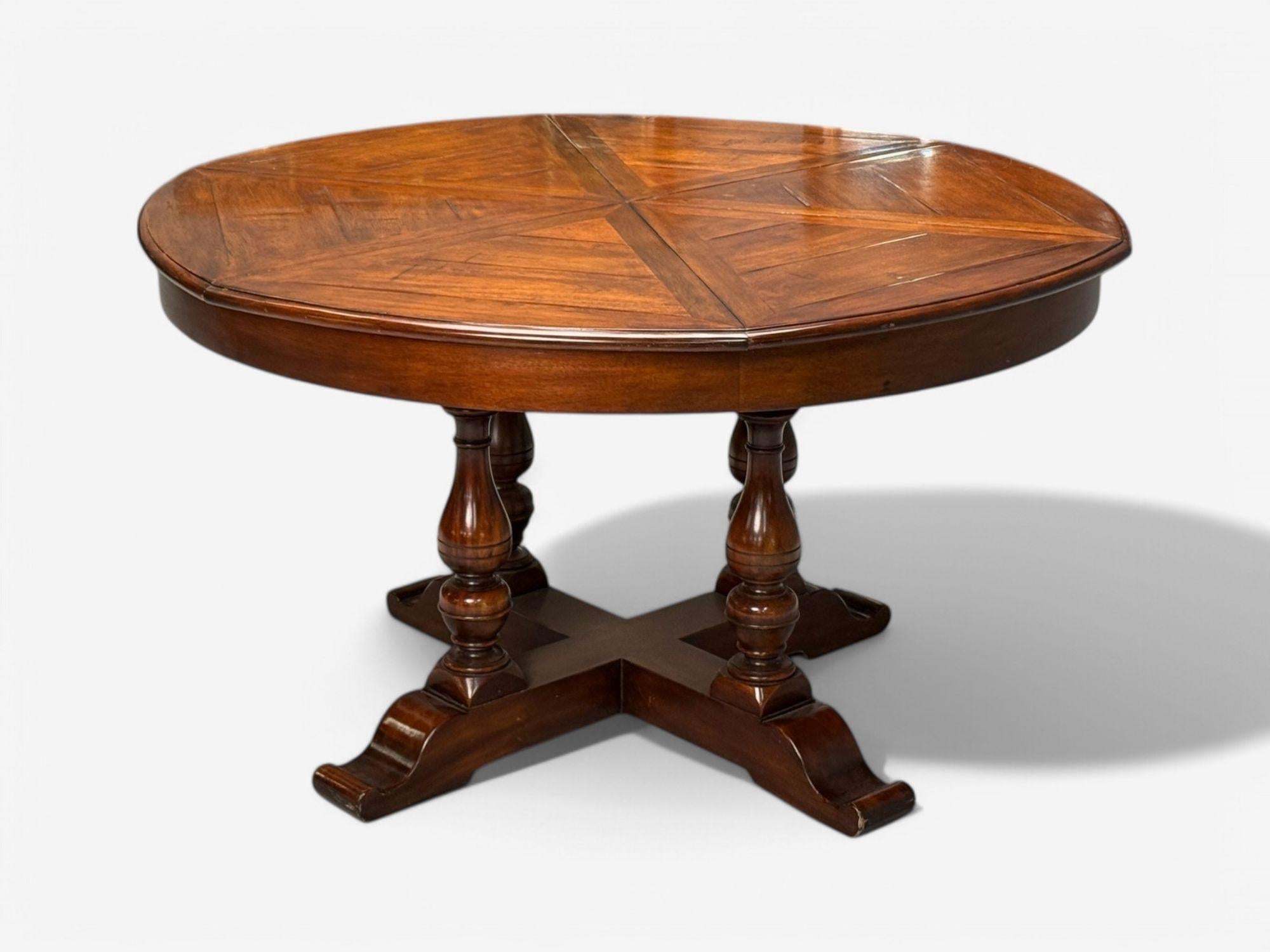Modern Farmhouse Style, Walnut, Jupe Round Dining Table, USA, 20th C. For Sale