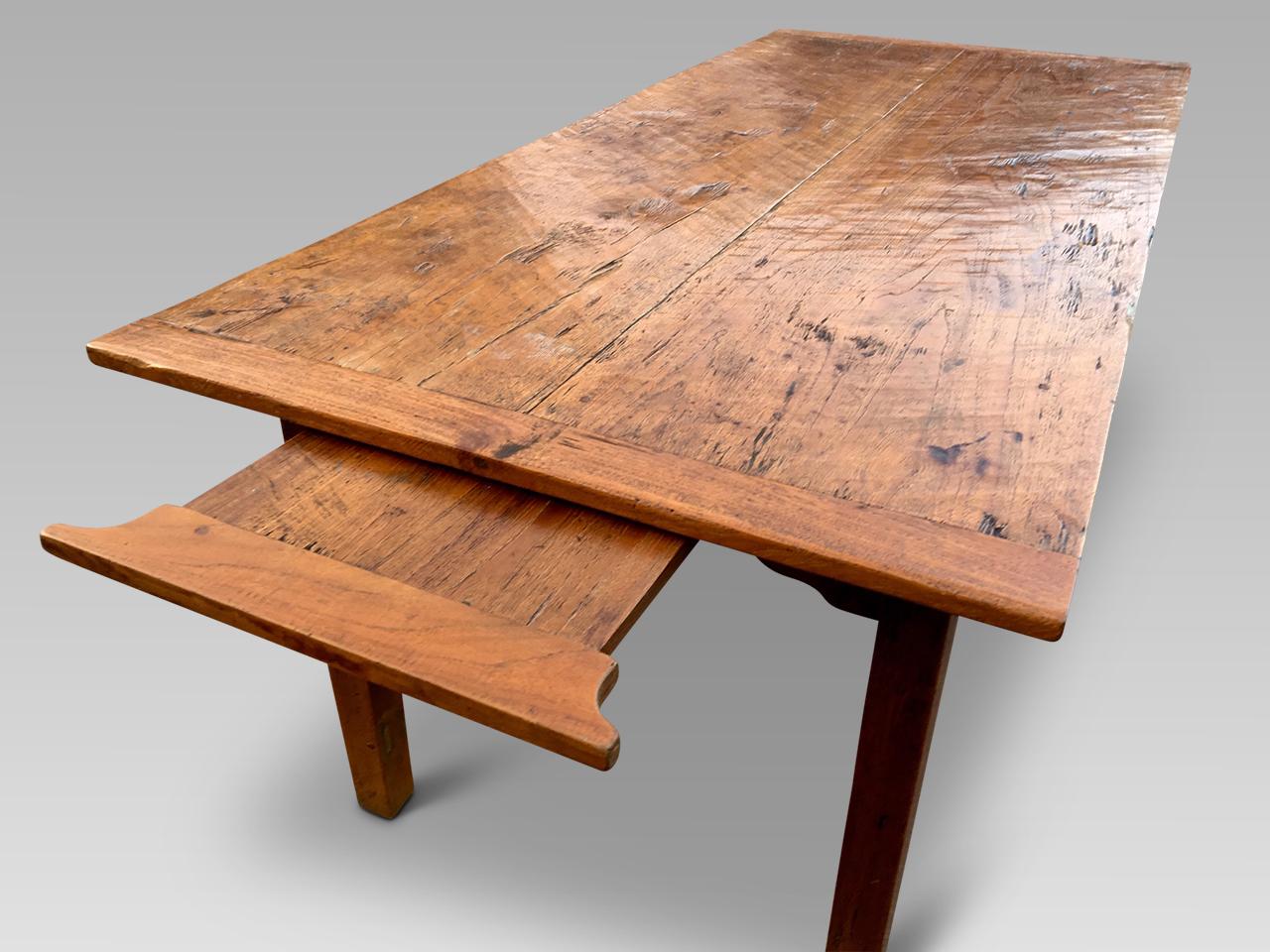 Good quality family farmhouse dining table to seat 8 people comfortably.

This delightful table is firm in joint and has a flat and level top with a well figured grain.

 We have cleaned and waxed this table which retains a warm and mellow patina.