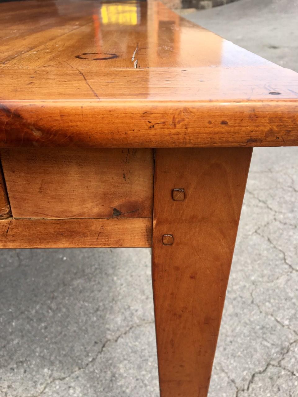 Hand-Crafted Farmhouse Table in Cherry, French circa 1860.  Length 99 ins 2.5 mtrs.