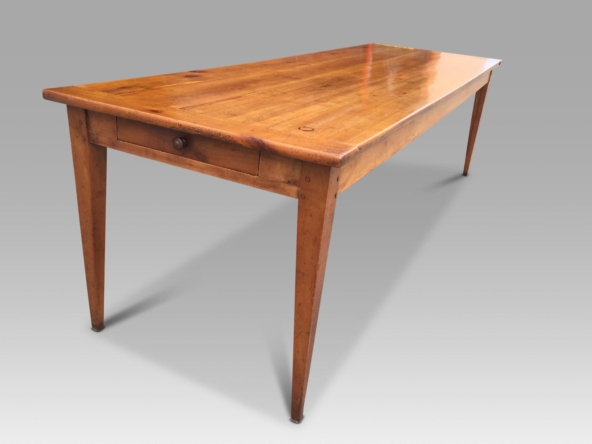 Farmhouse Table in Cherry, French circa 1860.  Length 99 ins 2.5 mtrs. In Good Condition In Honiton, Devon