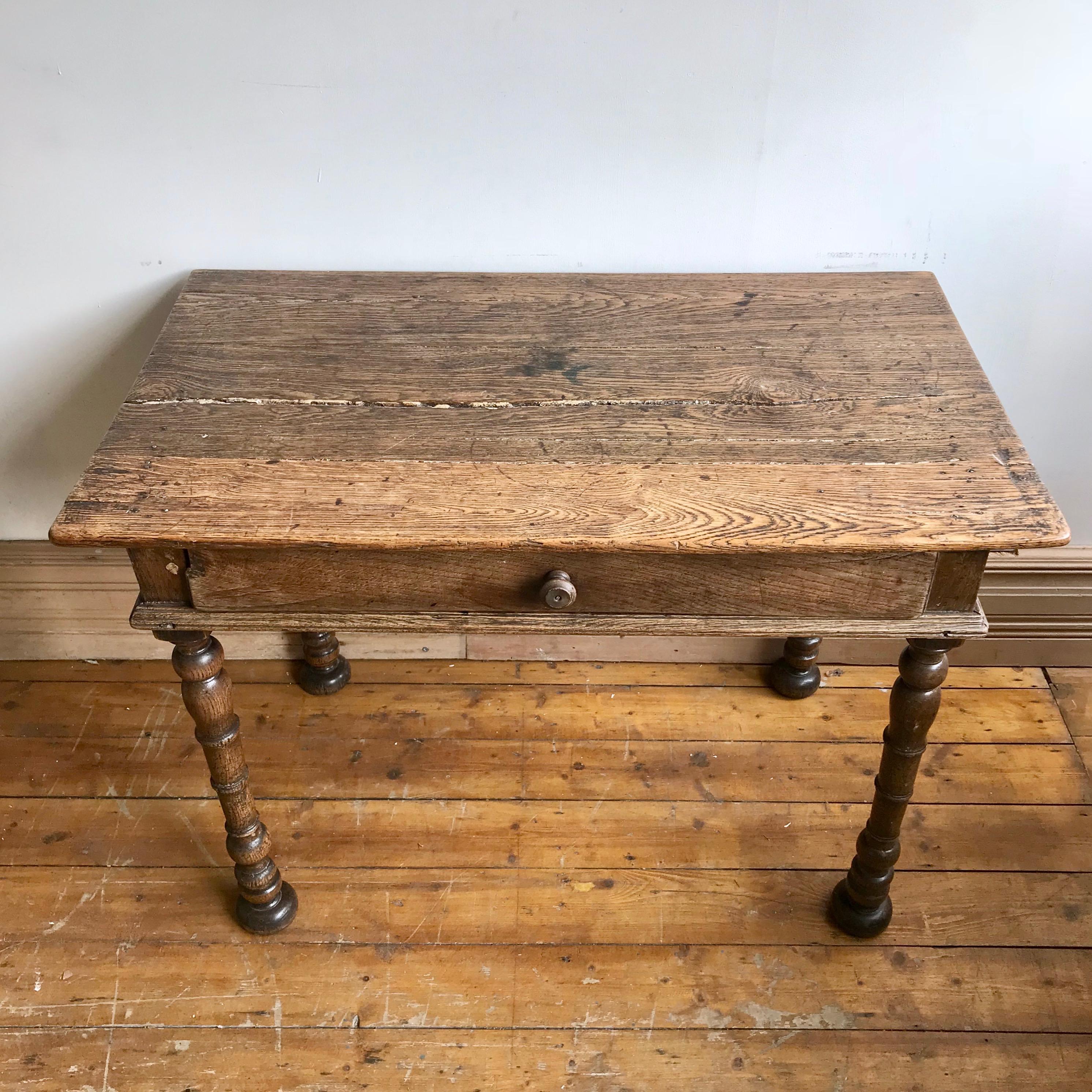 British Farmhouse Table with Drawer For Sale