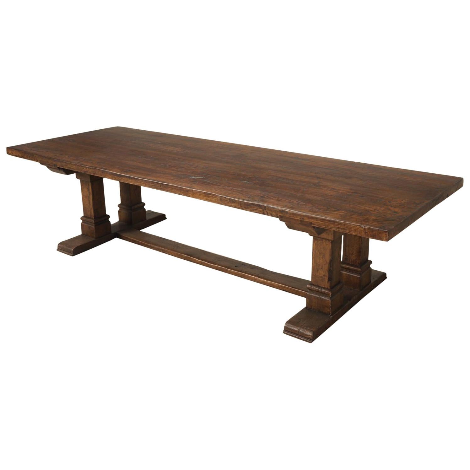 Trestle Dining Table in Solid Reclaimed Oak hand-Made by Old Plank Any Dimension For Sale