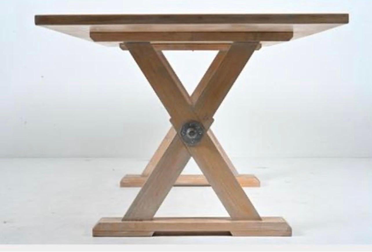 Farmhouse Trestle Dining Table With X-Base In Good Condition For Sale In West Hartford, CT