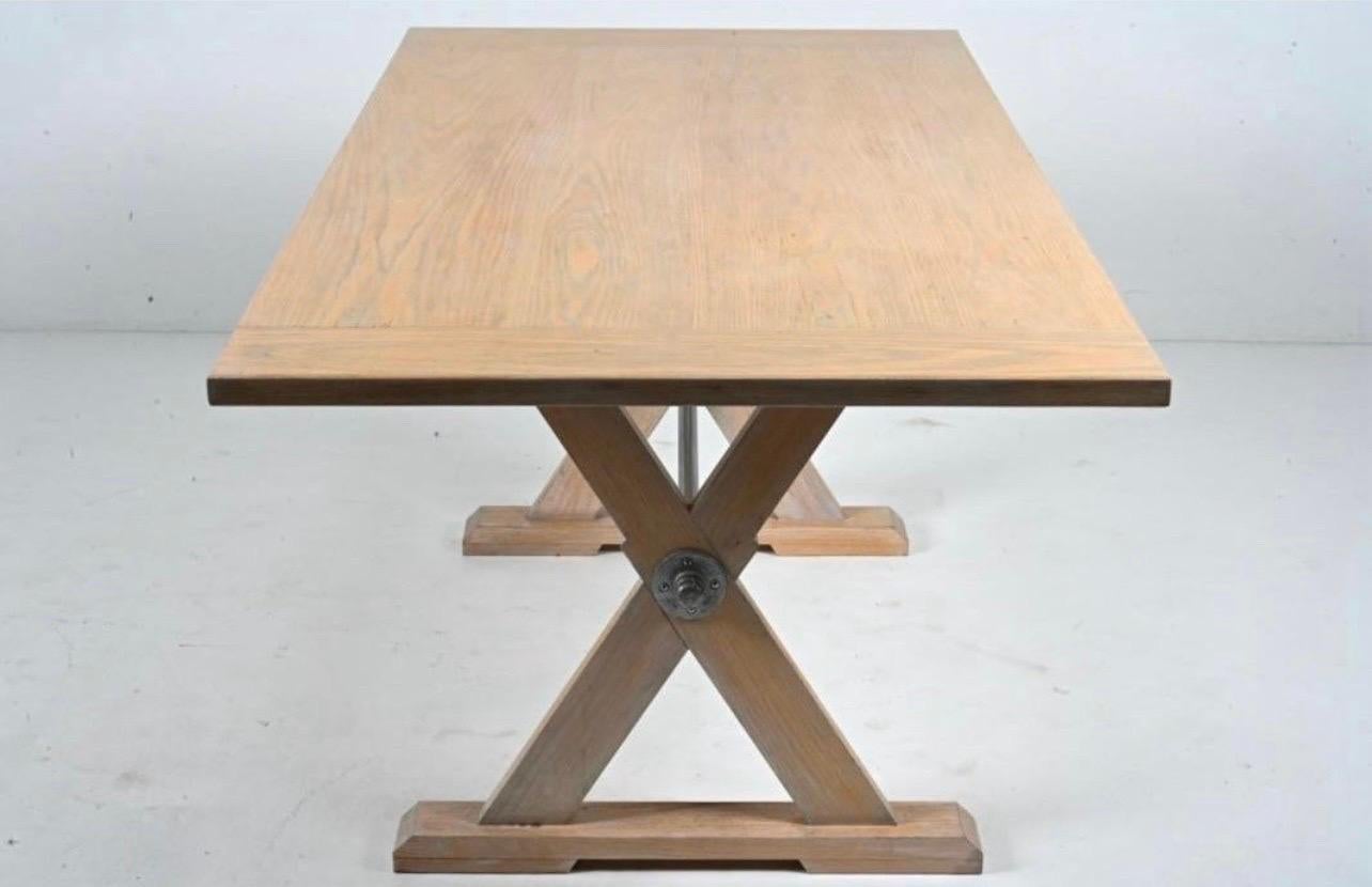 Metal Farmhouse Trestle Dining Table With X-Base For Sale