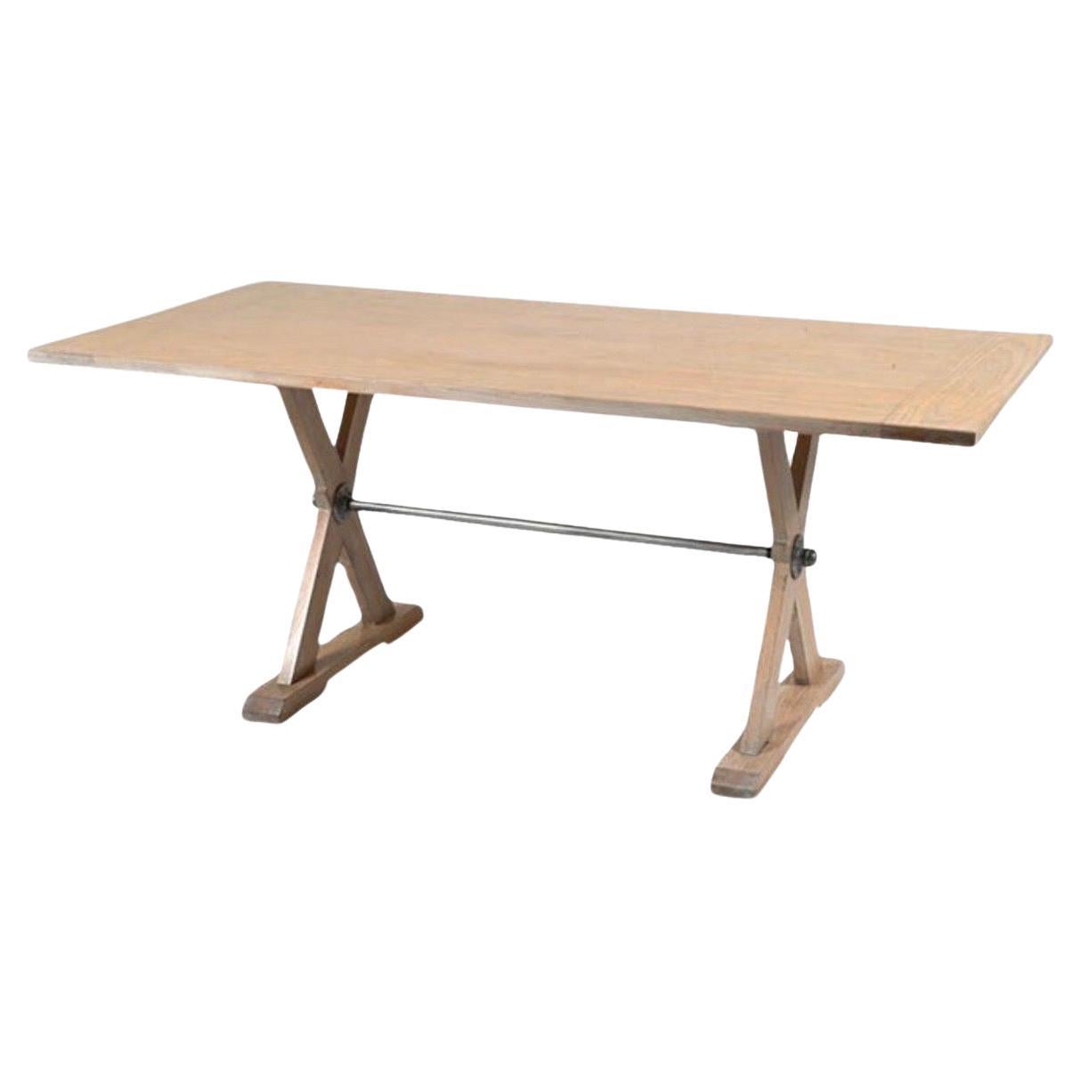 Farmhouse Trestle Dining Table With X-Base For Sale