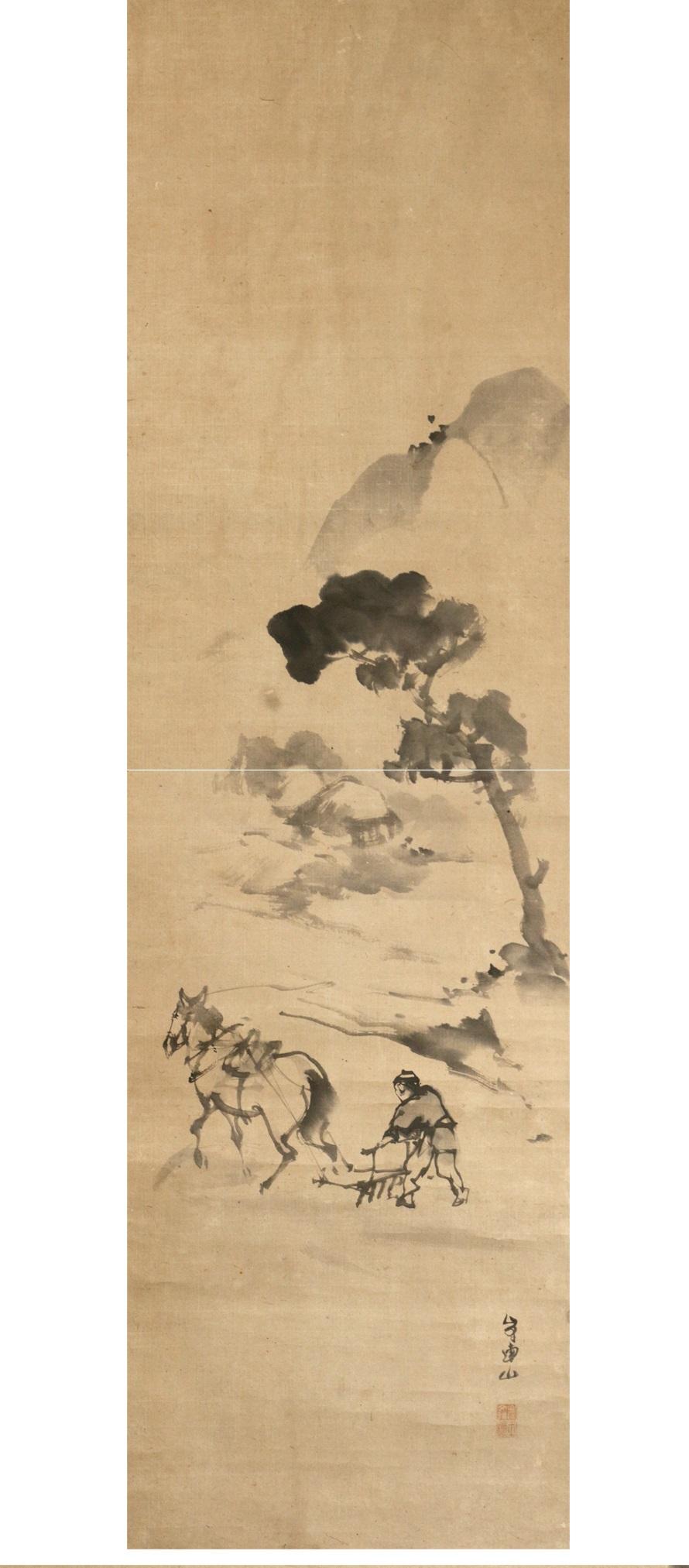 Japanese Farming Rice Fields Scene Meiji Period Scroll Japan 19c Artist Marked For Sale