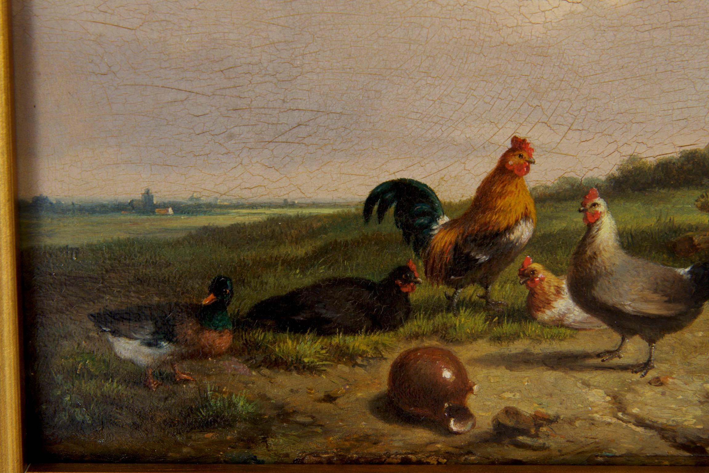 Farmyard Poultry 19th Century Landscape Painting by Cornelis Van Leemputten 5