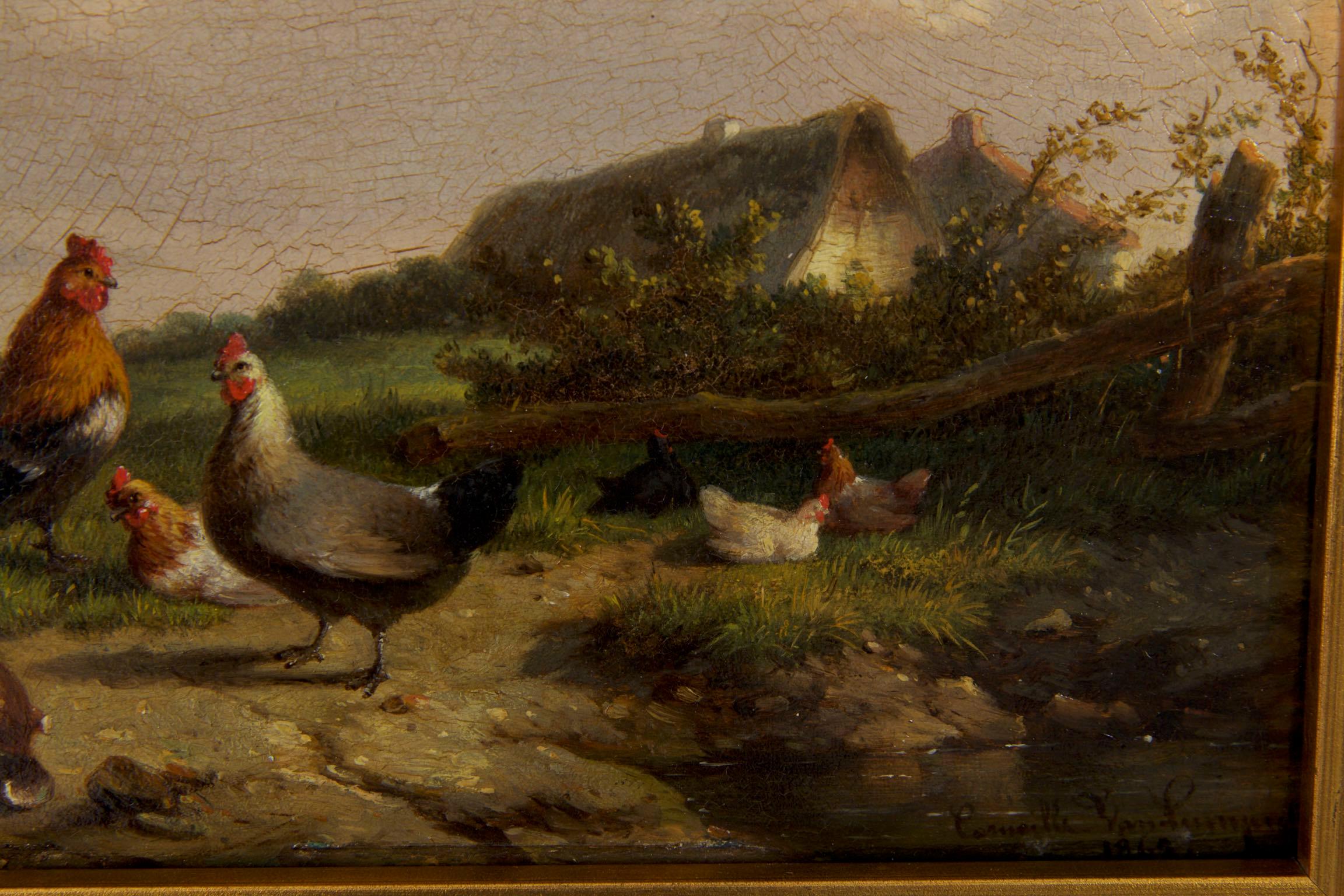 Farmyard Poultry 19th Century Landscape Painting by Cornelis Van Leemputten 6