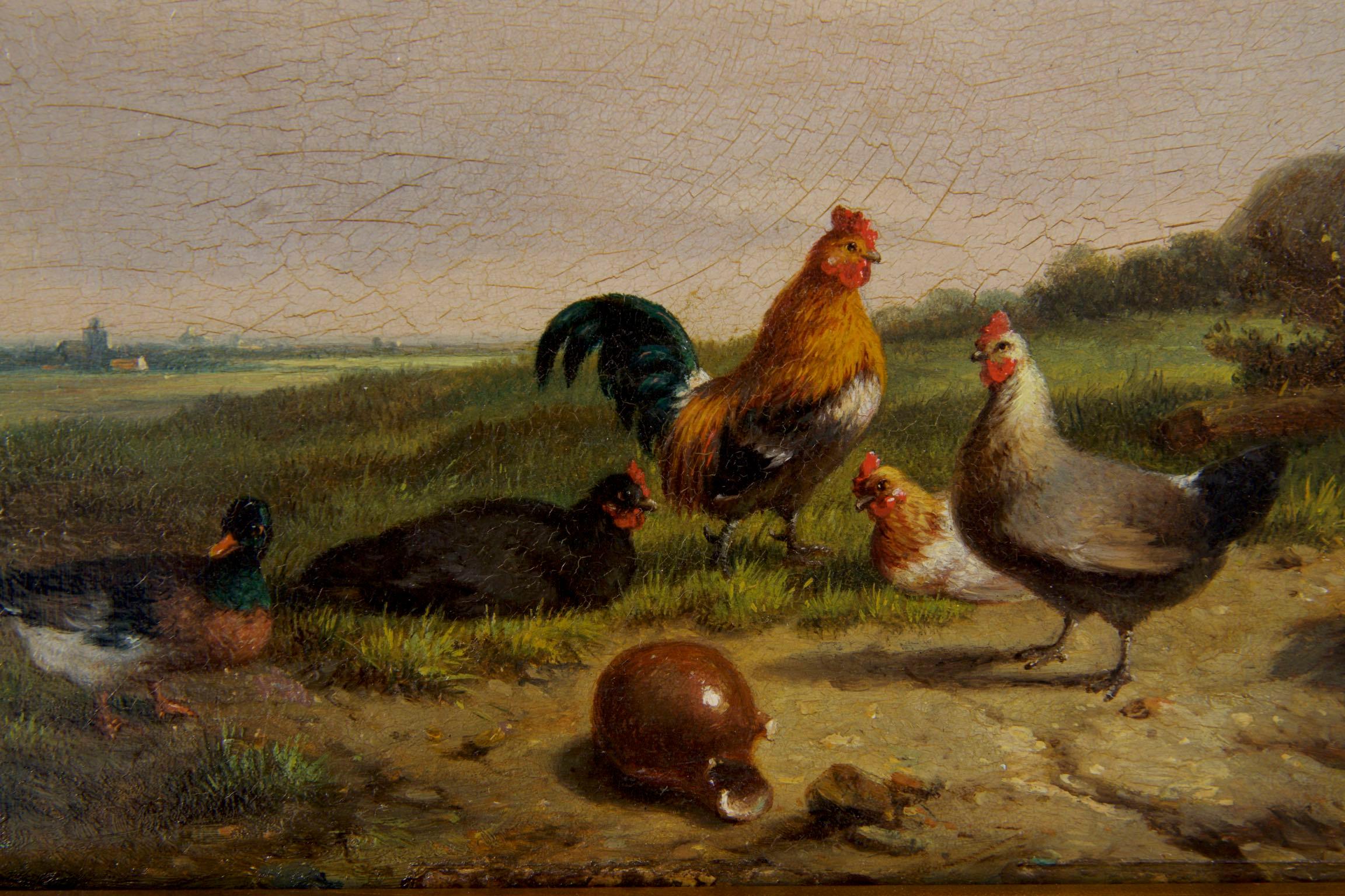 Farmyard Poultry 19th Century Landscape Painting by Cornelis Van Leemputten 9