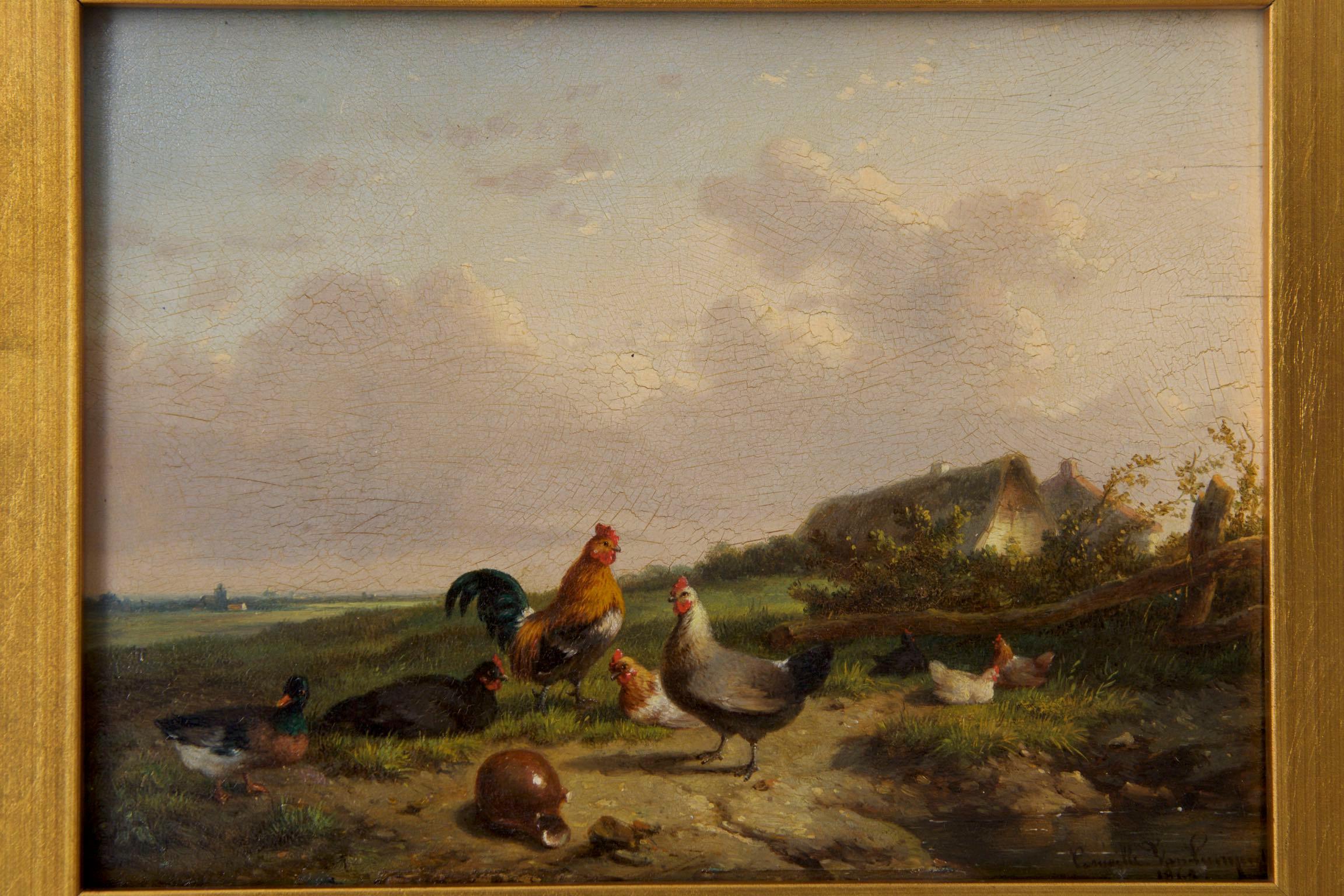 A delightful little work somewhat typical of Cornelis van Leemputten, these small farm yard scenes were something of a mainstay for him as he found a very active customer base in works of nostalgia. In part a reaction to the popularity and growth of