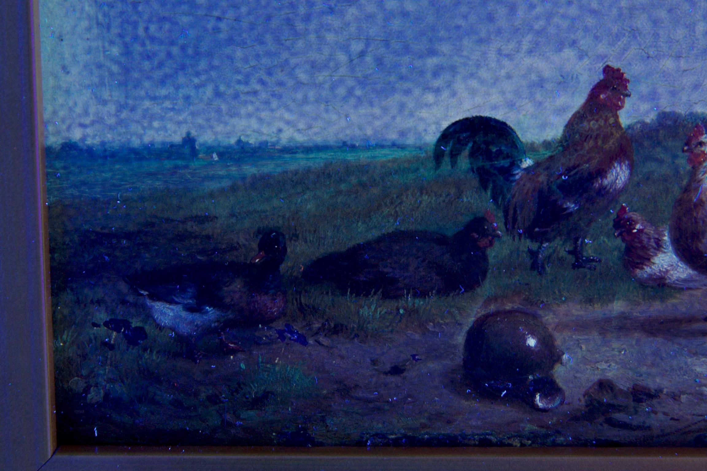 Farmyard Poultry 19th Century Landscape Painting by Cornelis Van Leemputten 1