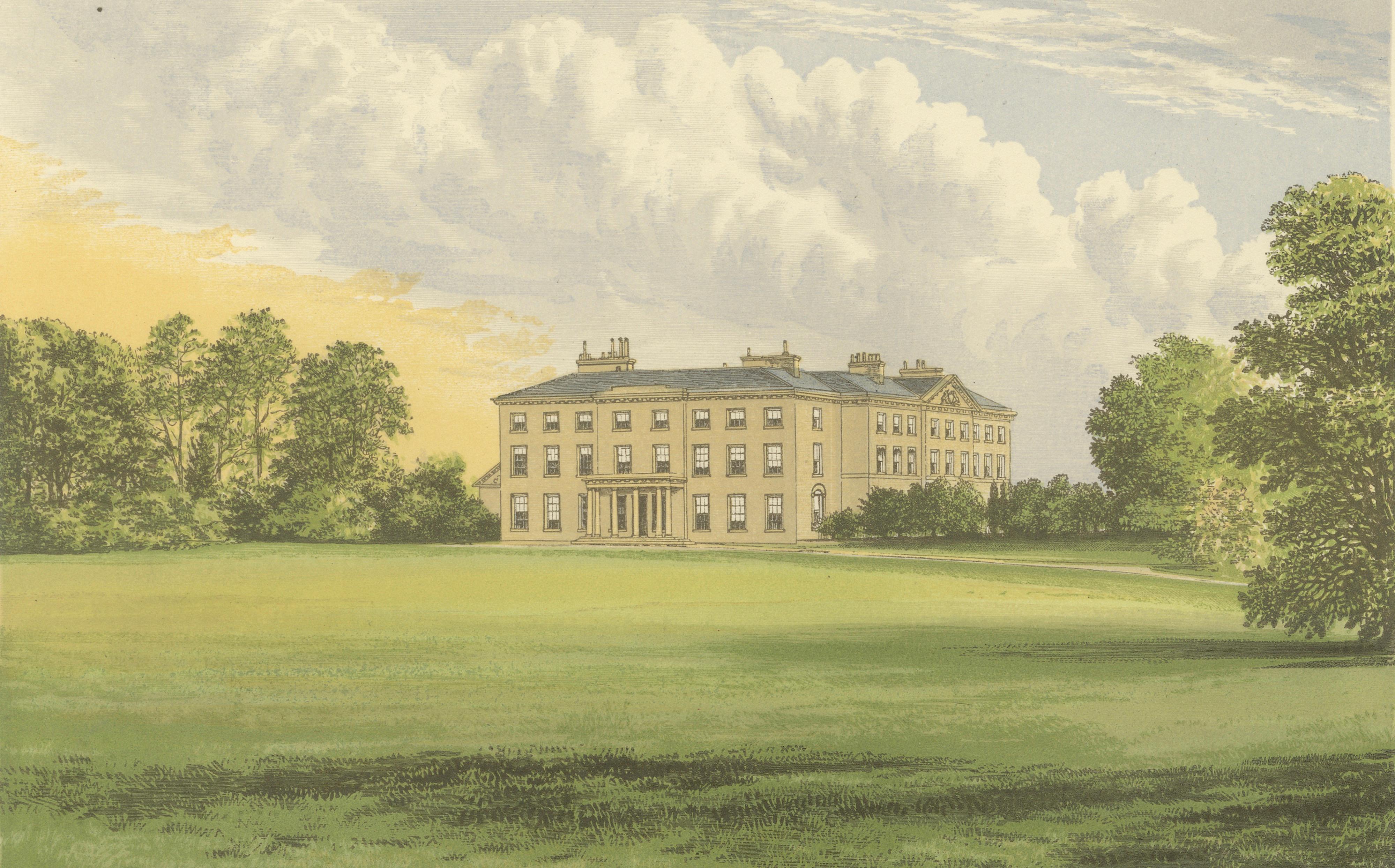 Farnham House Estate View, Georgian Manor Landscape Engraving, c1850