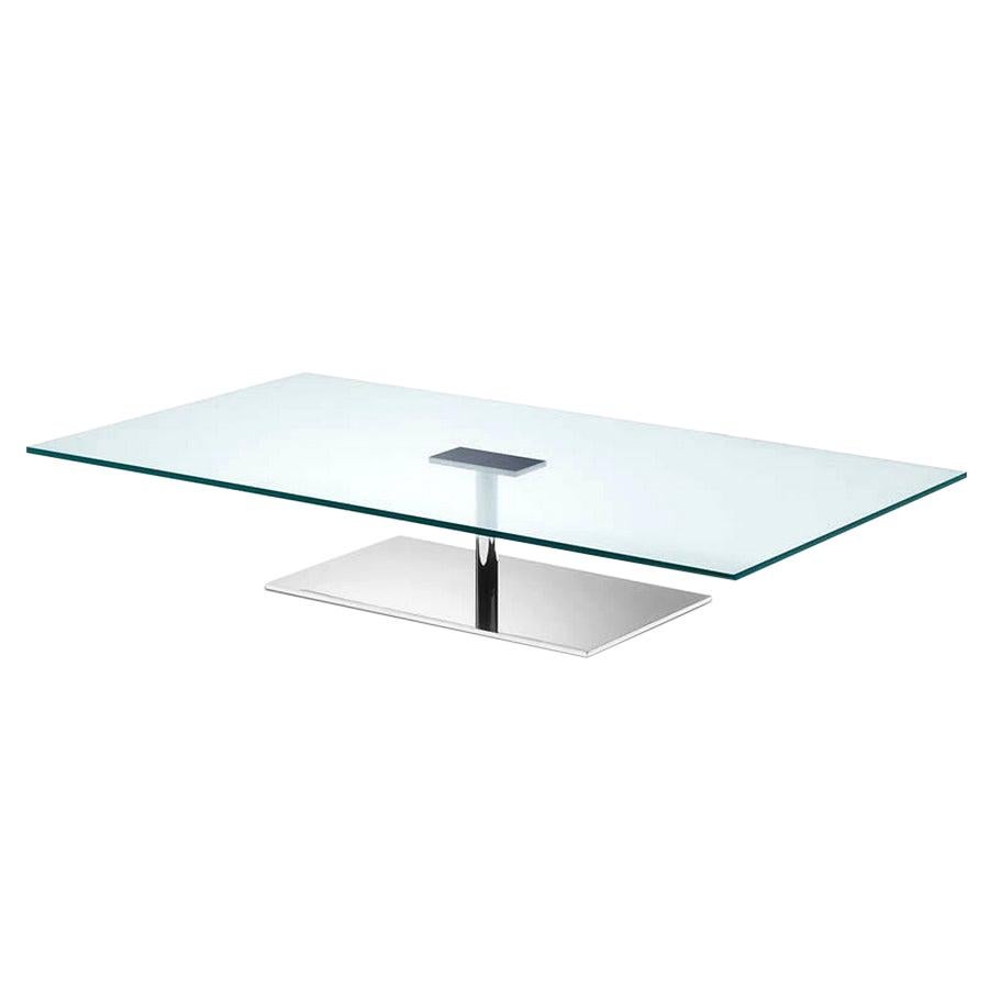 Farniente, Rectangular Low Coffee Table with Glass Top & Chrome Base For Sale