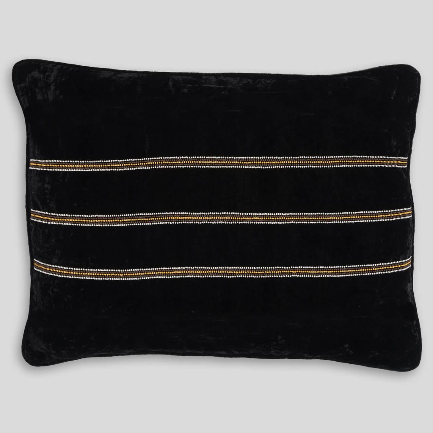Indian Farnsworth Hand Embroidered Black Velvet Pillow Cover For Sale