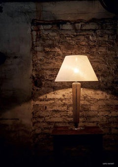 Faro Carlo Moretti Contemporary Mouth Blown Murano Grey/White Glass Table Lamp