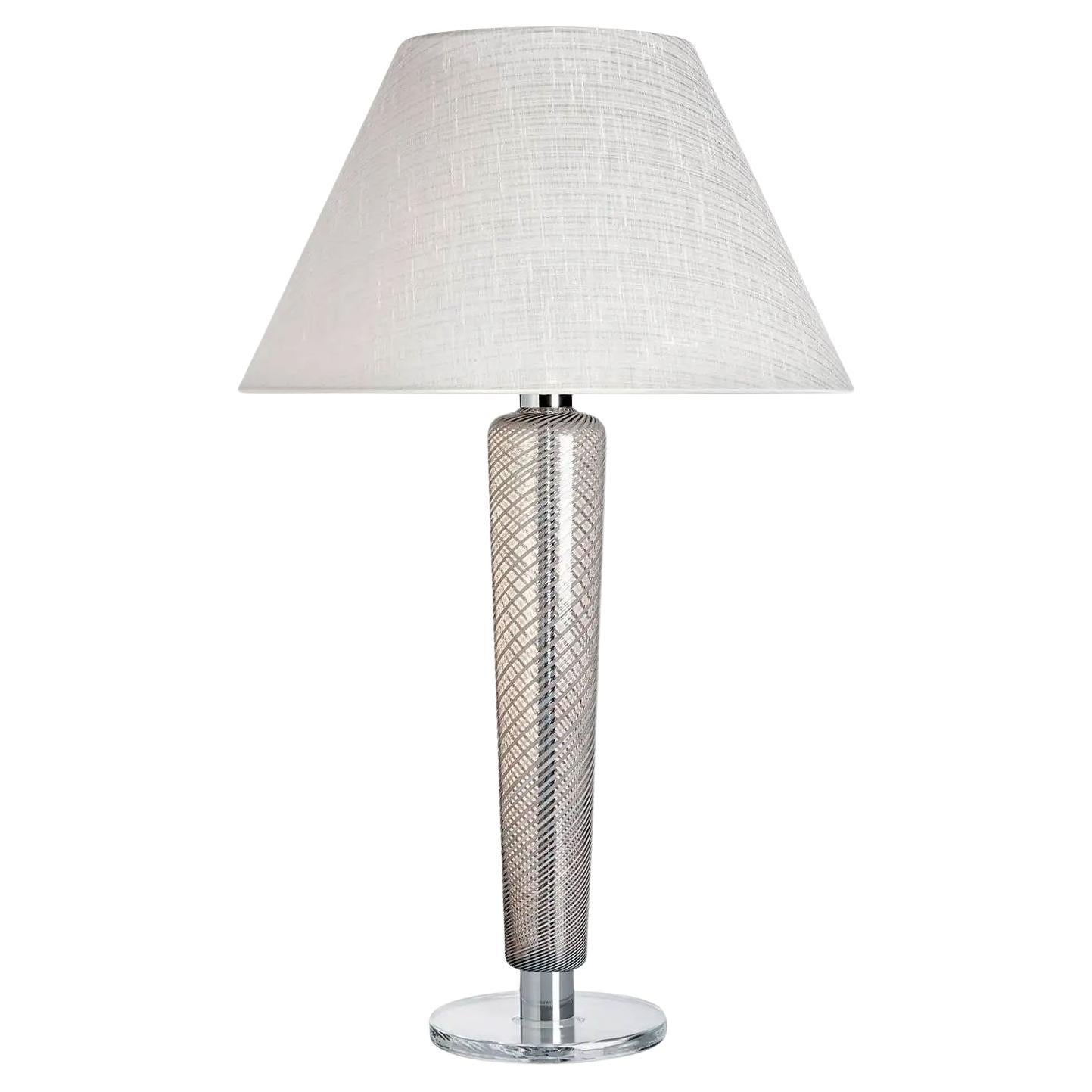 Faro Carlo Moretti Contemporary Mouth Blown Murano Grey/White Glass Table Lamp For Sale