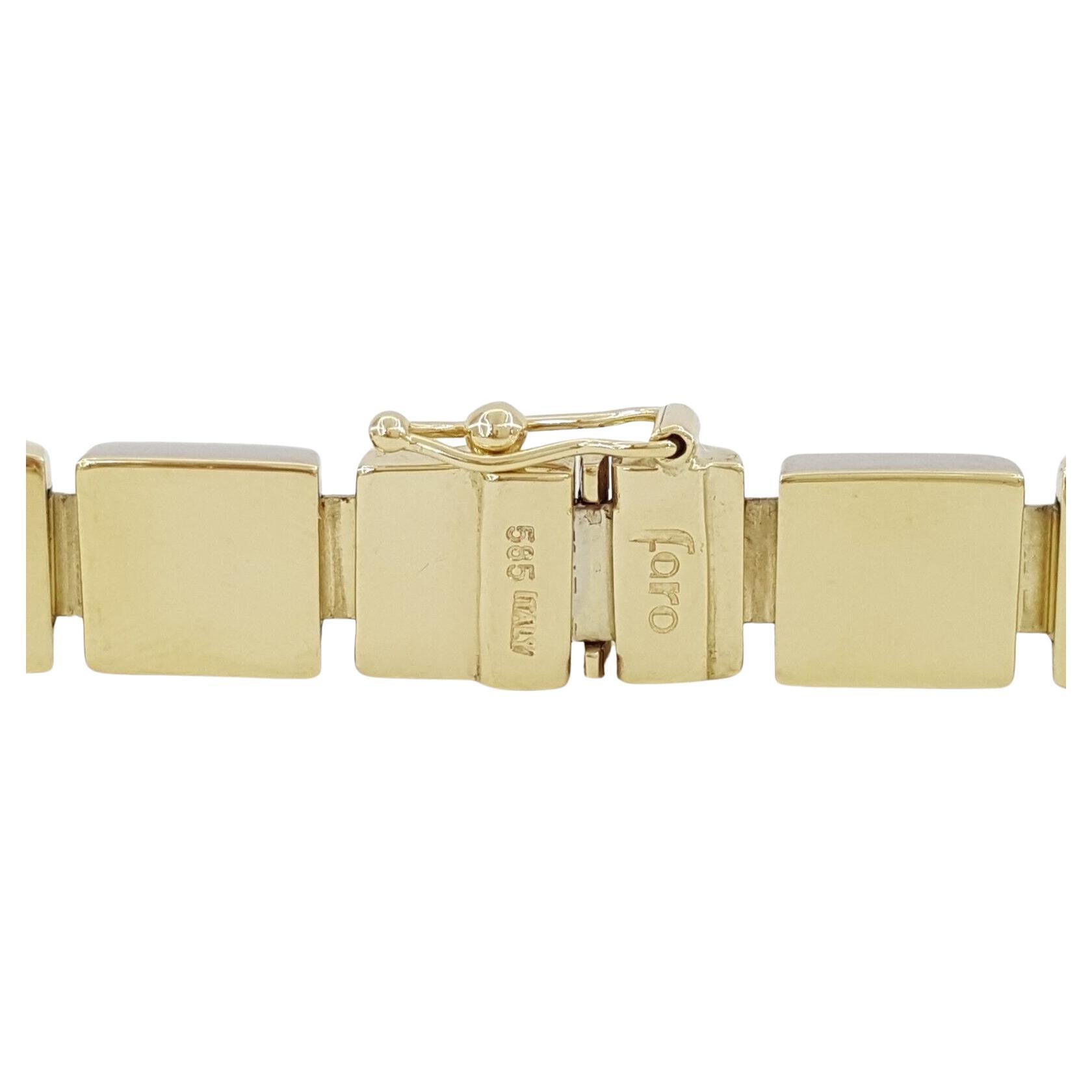 Contemporain Faro, Italie, collier à maillons carrés en or jaune 14 carats en vente