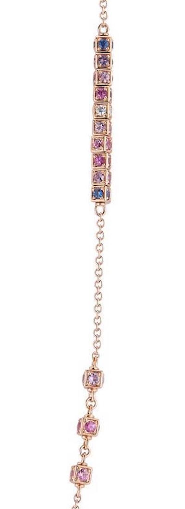 Faro Lange Halskette aus 18 Karat Roségold mit Saphiren und Diamanten in Würfelelementen (Rundschliff) im Angebot