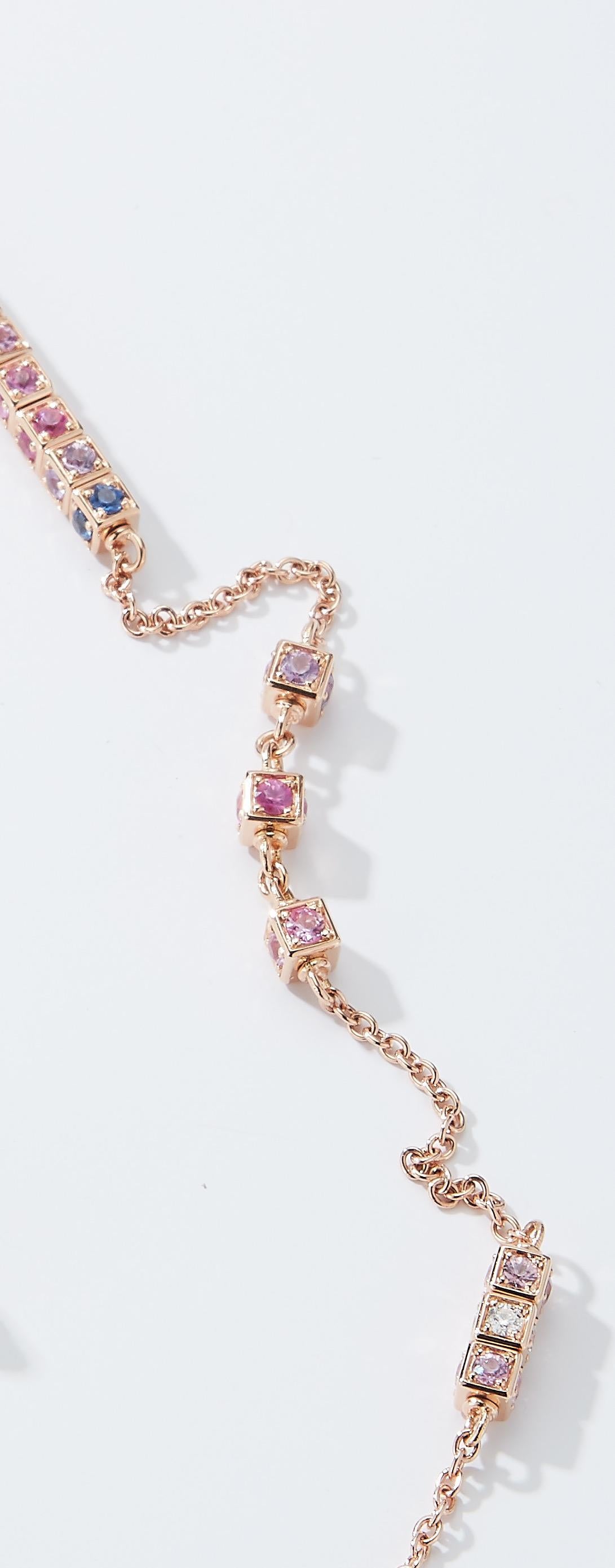 Faro Lange Halskette aus 18 Karat Roségold mit Saphiren und Diamanten in Würfelelementen im Zustand „Neu“ im Angebot in Huntington, NY