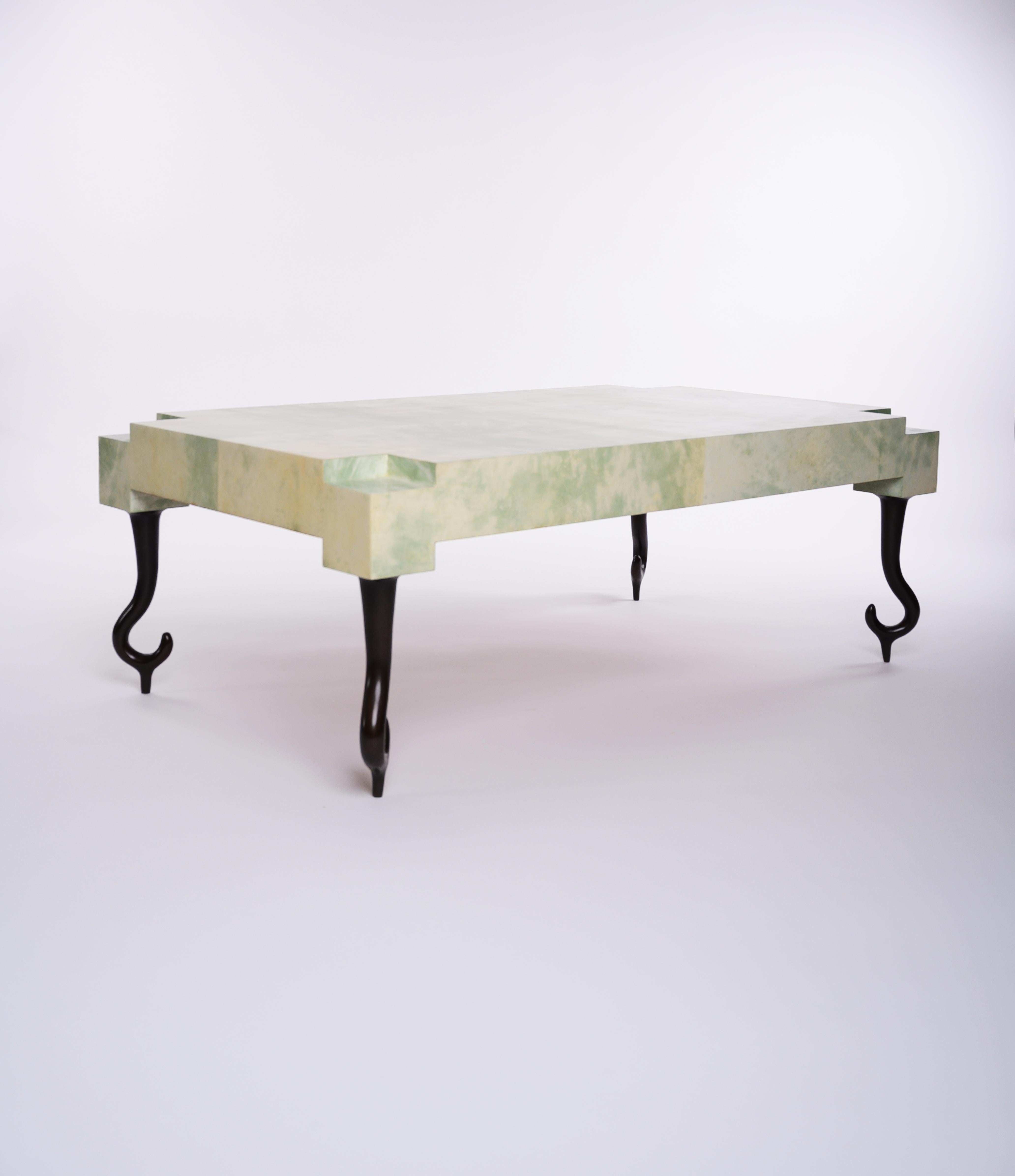 Modern Faroh Coffee Table in Parchment and Cast Bronze by Elan Atelier For Sale