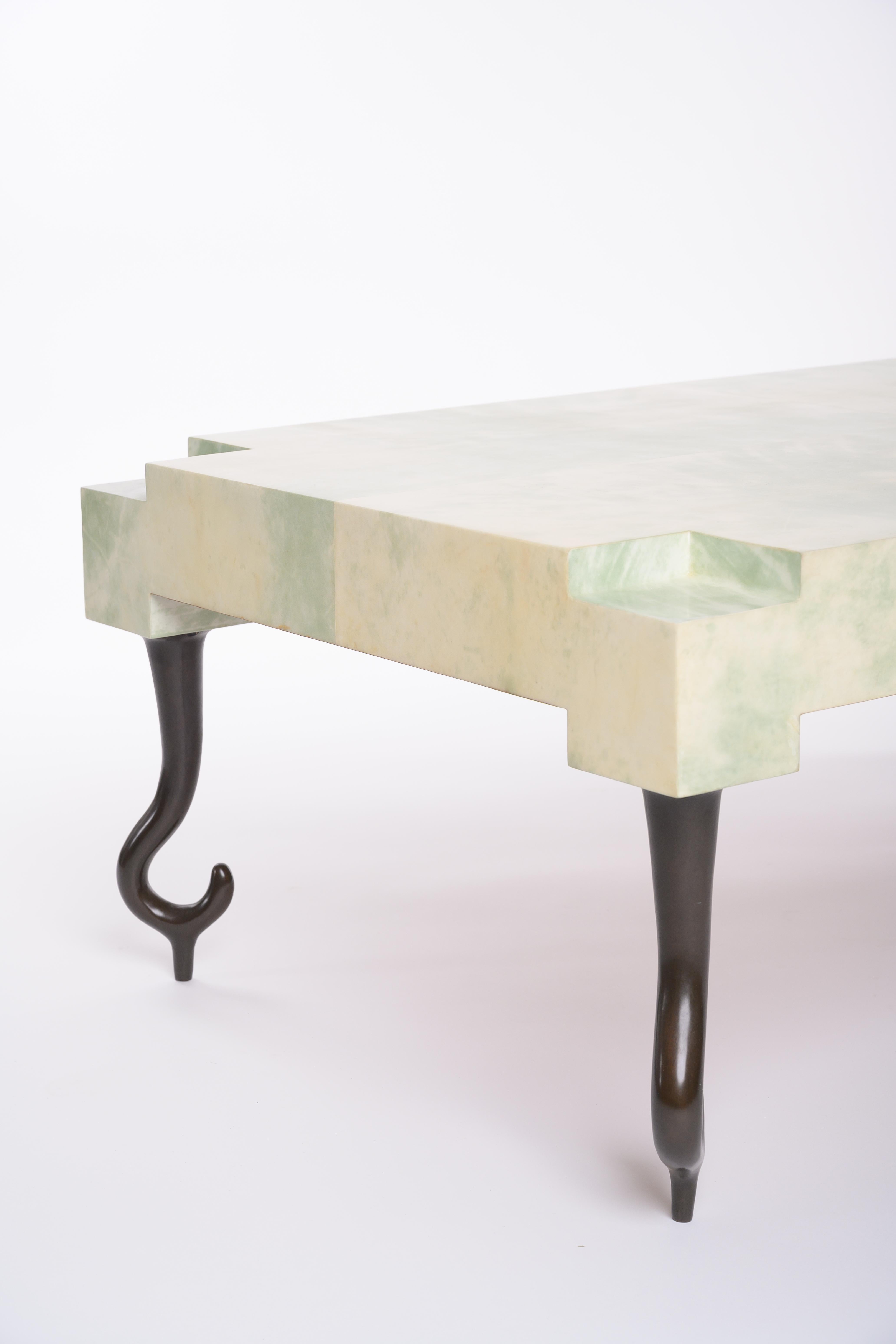 Faroh Coffee Table in Parchment and Cast Bronze by Elan Atelier In New Condition For Sale In New York, NY