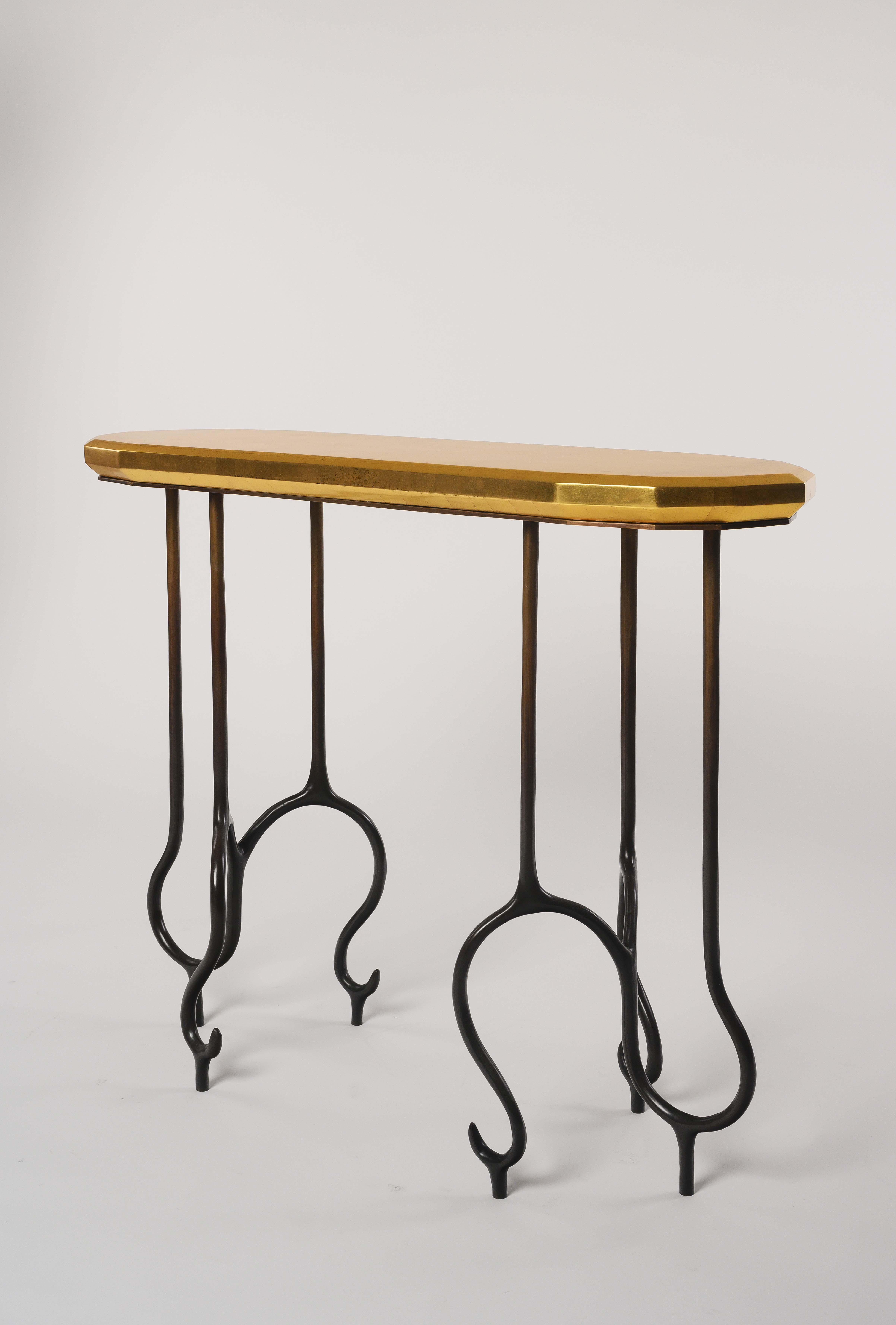 Modern Faroh Console in Cast Bronze and Gold Leaf by Elan Atelier