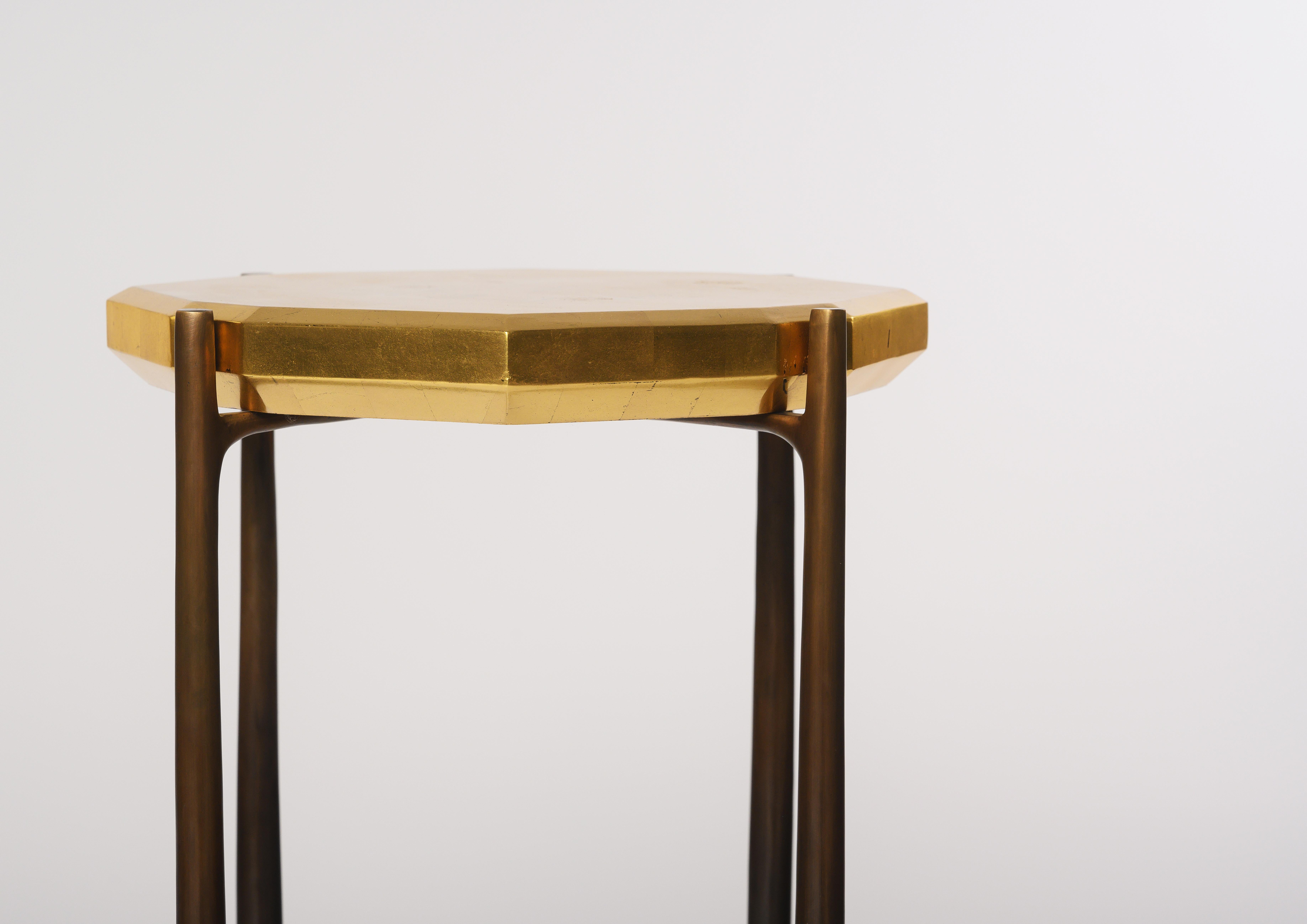 Faroh Side Table Display Stand in Cast Bronze and Gold leaf by Elan Atelier In New Condition For Sale In New York, NY