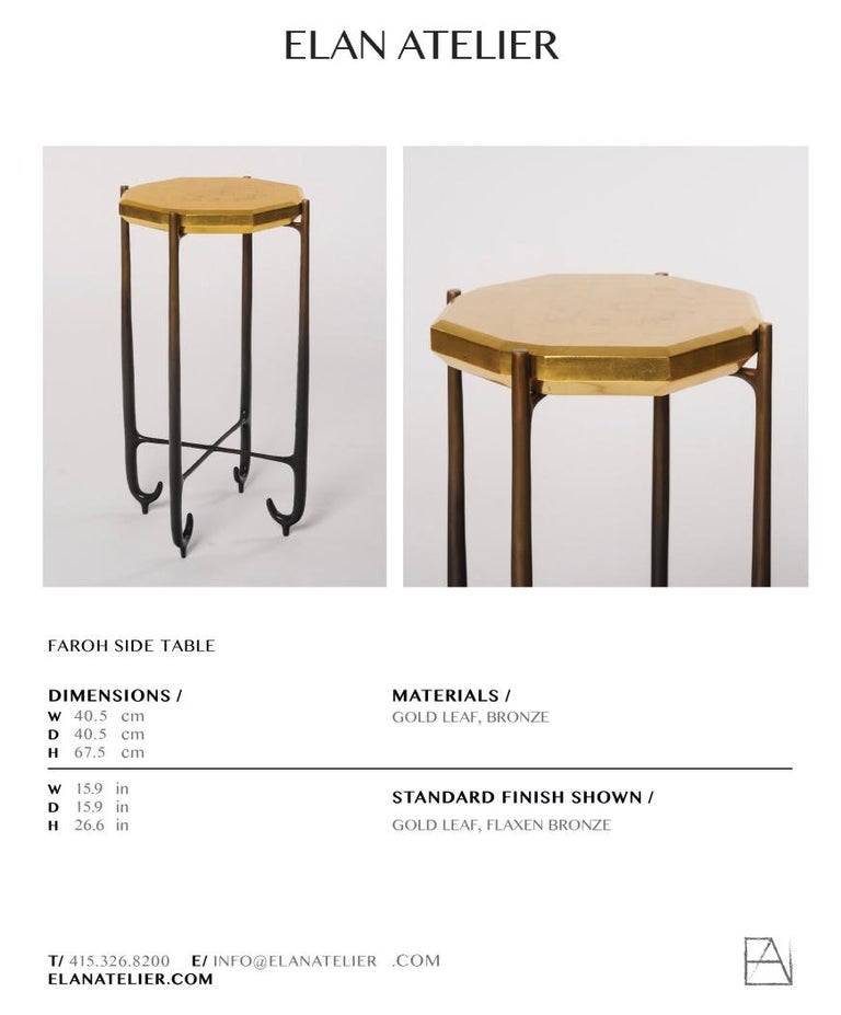 Faroh Side Table Display Stand in Cast Bronze and Gold leaf by Elan