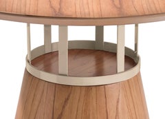 "Farol" Round Dining Table Cone Base, Cinnamon Wood Laminate, Metal Details