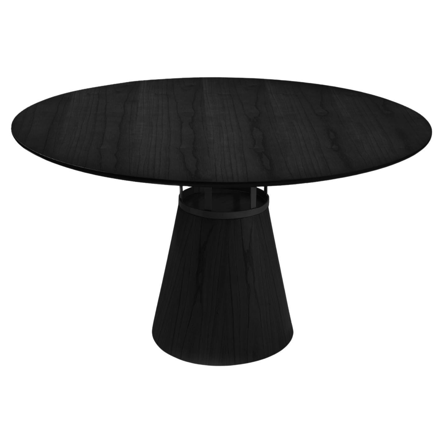 Table de salle à manger ronde "Farol" Base conique en stratifié Wood Wood noir et détails métalliques