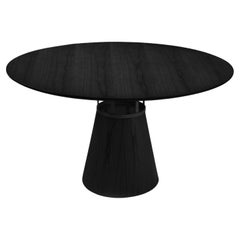 "Farol" Round Dining Table Cone Base in Black Wood Laminate and Metal Details