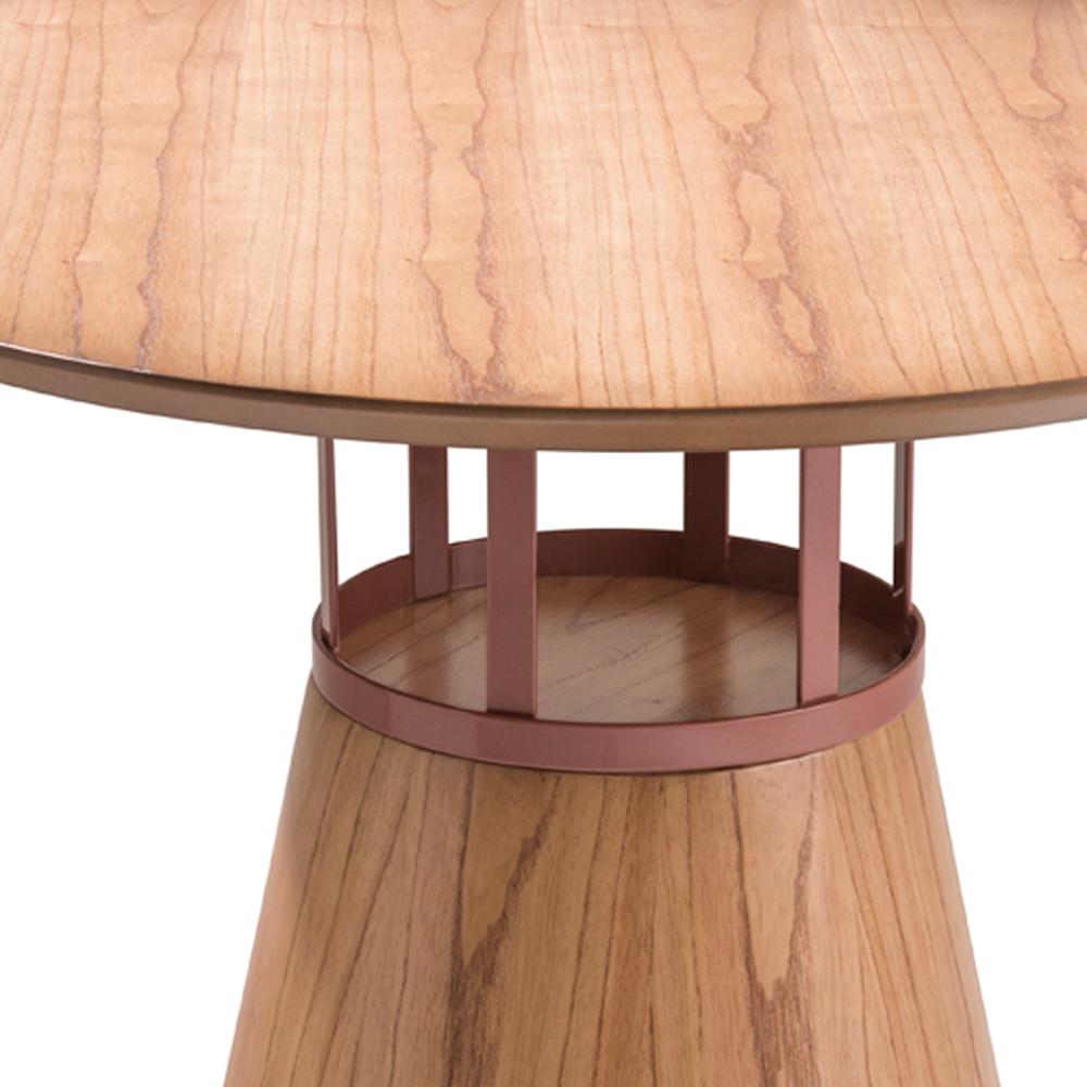 Brésilien Table de salle à manger ronde Farol à base conique en stratifié de bois de canneberge et détails en métal en vente