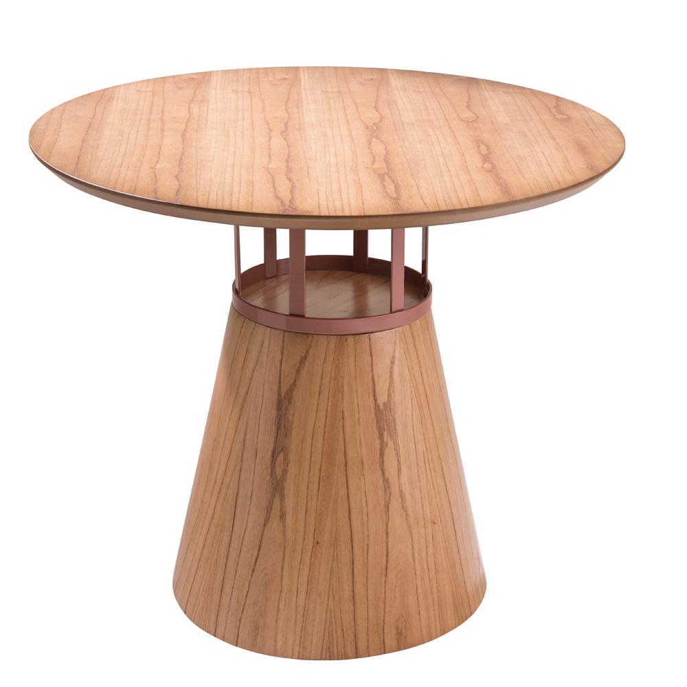 Table de salle à manger ronde Farol à base conique en stratifié de bois de canneberge et détails en métal Neuf - En vente à Centro, RS