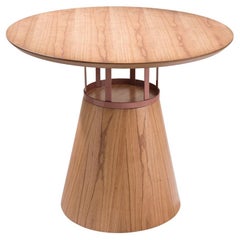 "Farol" Round Dining Table Cone Base in Cinnamon Wood Laminate and Metal Details