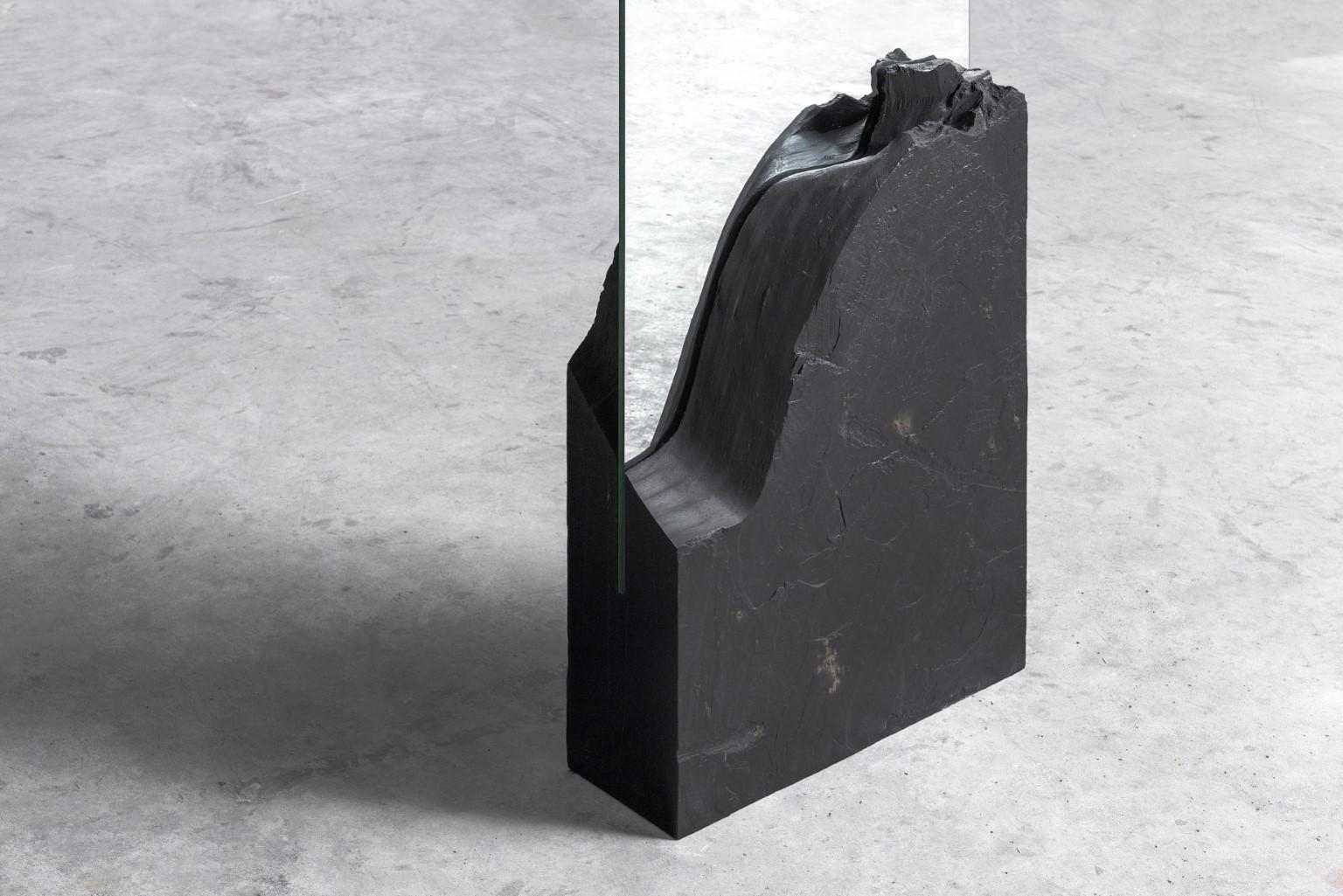Farouche, Unique Slate Sculpted Mirror by Frederic Saulou 2