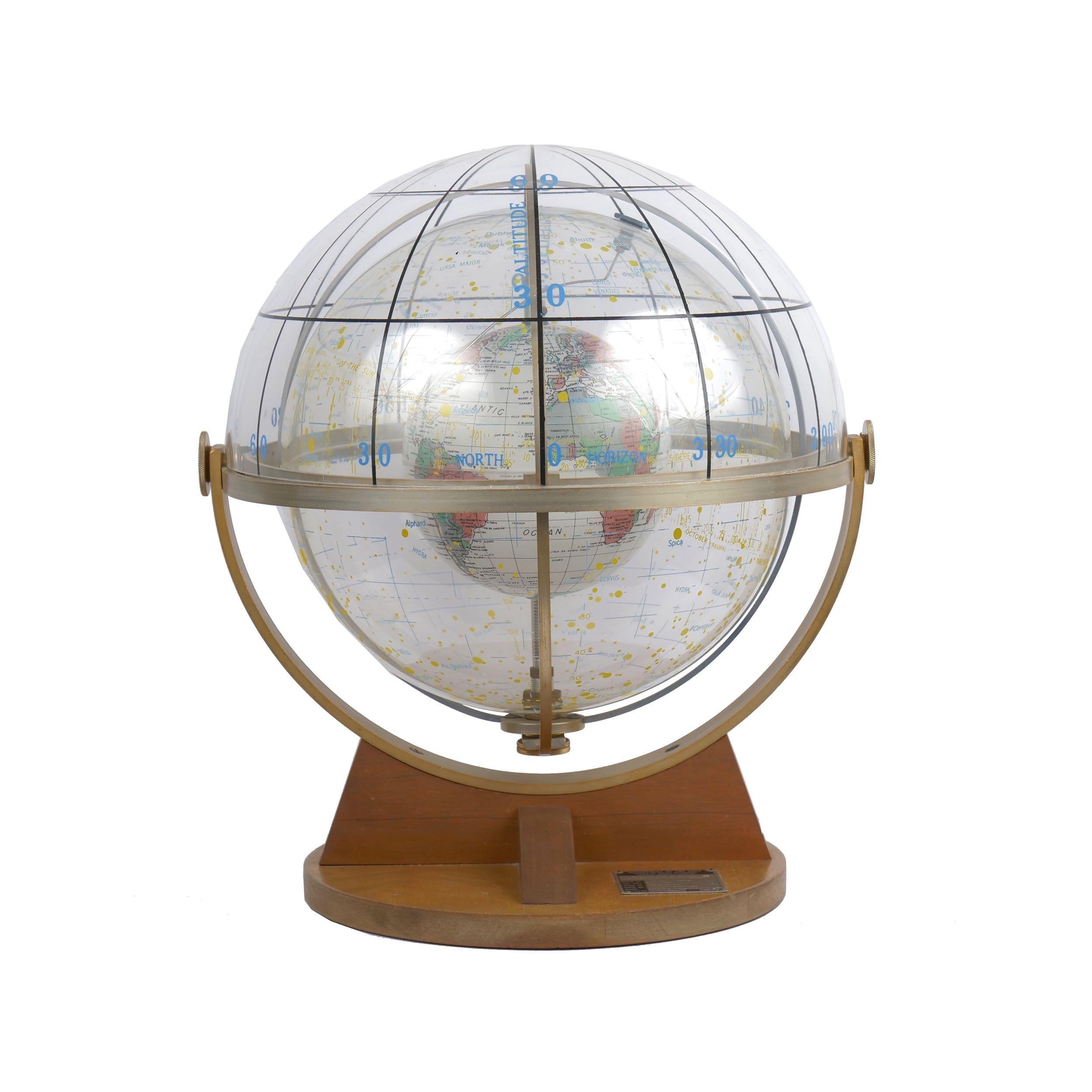 A beautifully preserved celestial armillary sphere developed by Farquhar in Philadelphia for the Department of the Navy, this model was used for classroom instruction during the 1950s and 1960s. The present model was produced in 1953 and retains its